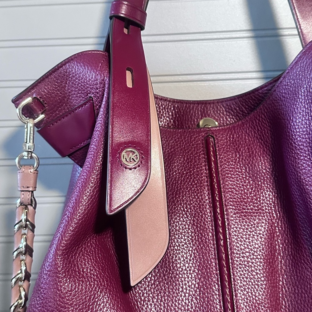 Michael Kors Burgundy Downtown Astor Pebbled Leather Shoulder/Crossbody Bag NWOT - Picture 12 of 13